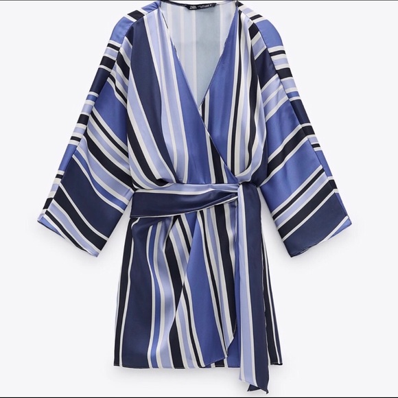 NEW!!! HP π₯³π₯³π₯³Zara Blue Striped Jumpsuit - Picture 2 of 16